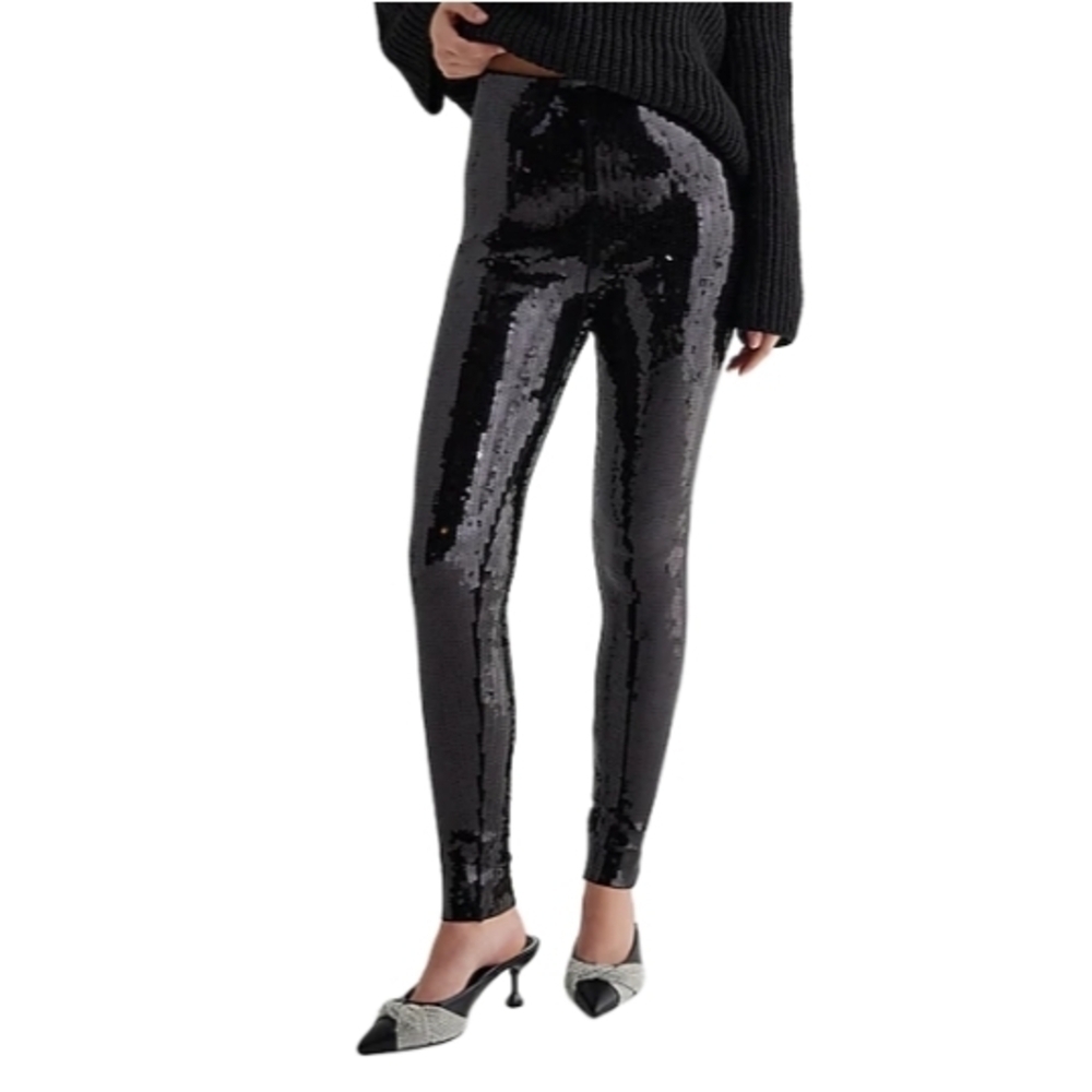 Express Black Super High Waisted Sequin Leggings NWT Size Small